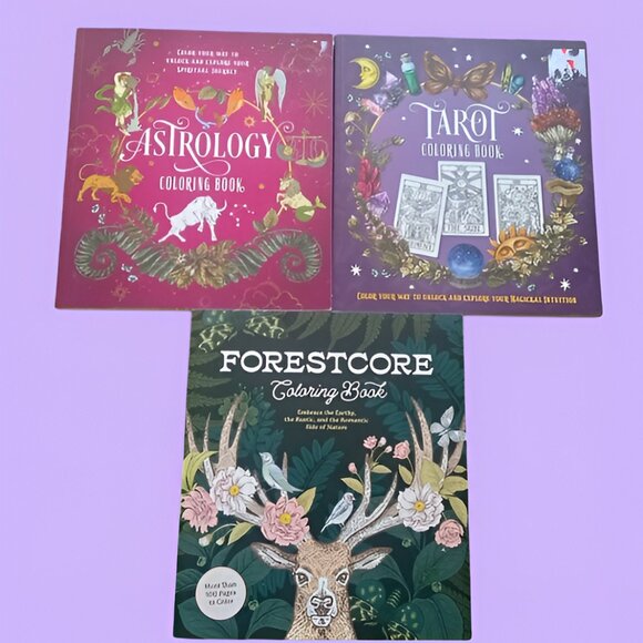 Coloring Book Bundle (3) Forest, Astrology, and Tarot Card - Picture 1 of 3